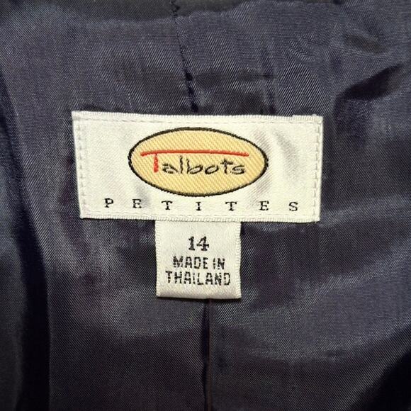 Vintage Talbots 14P Blue Tweed Blazer Fringe Hem Preppy Office Chic Lined Button - Picture 3 of 7